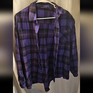 Isaac Mizrahi Purple and Black Checkered Top